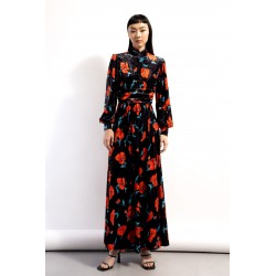 Rochie DELUXE neagra cu maci