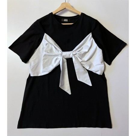 Tricou negru, lung cu funda