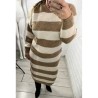 Rochie tricot cu dungi alb cu bej