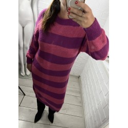 Rochie tricot cu dungi roze