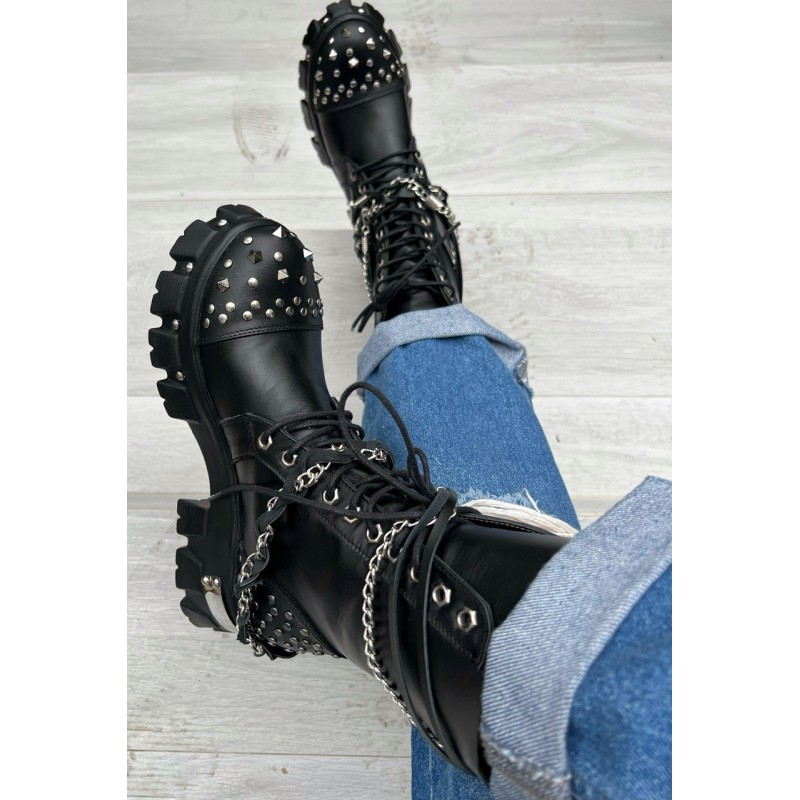 Bocanci din piele naturala Rock Star cu tinte