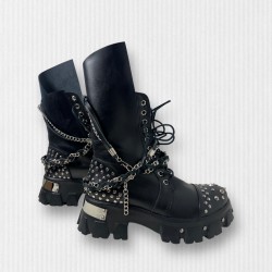 Bocanci din piele naturala Rock Star cu tinte