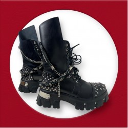 Bocanci din piele naturala Rock Star cu tinte