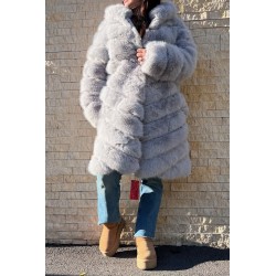 Haina Blana Artificiala Foxy Fluffy Gri Marime Mare