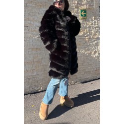 Haina Blana Artificiala Foxy Fluffy Neagra Marime Mare
