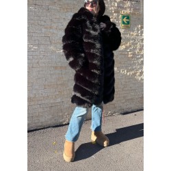 Haina Blana Artificiala Foxy Fluffy Neagra Marime Mare