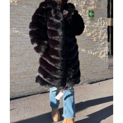 Haina Blana Artificiala Foxy Fluffy Neagra Marime Mare