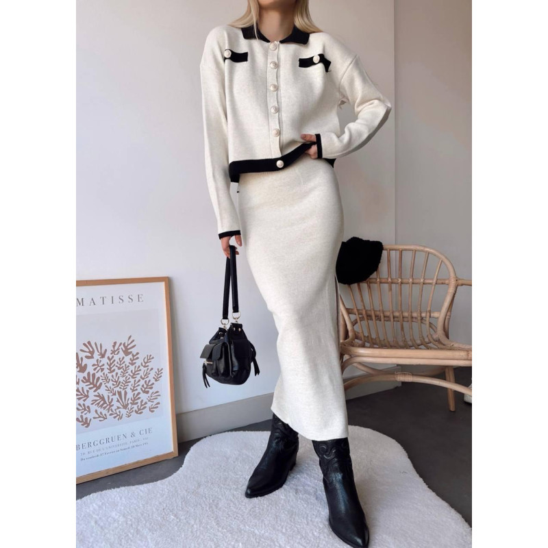 Compleu din tricot cu fusta Betty white clasic