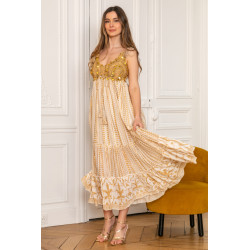 Rochie SUPERPREMIUM BOHO Beige cu Paiete mari