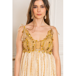 Rochie SUPERPREMIUM BOHO Beige cu Paiete mari