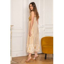 Rochie SUPERPREMIUM BOHO Beige cu Paiete mari