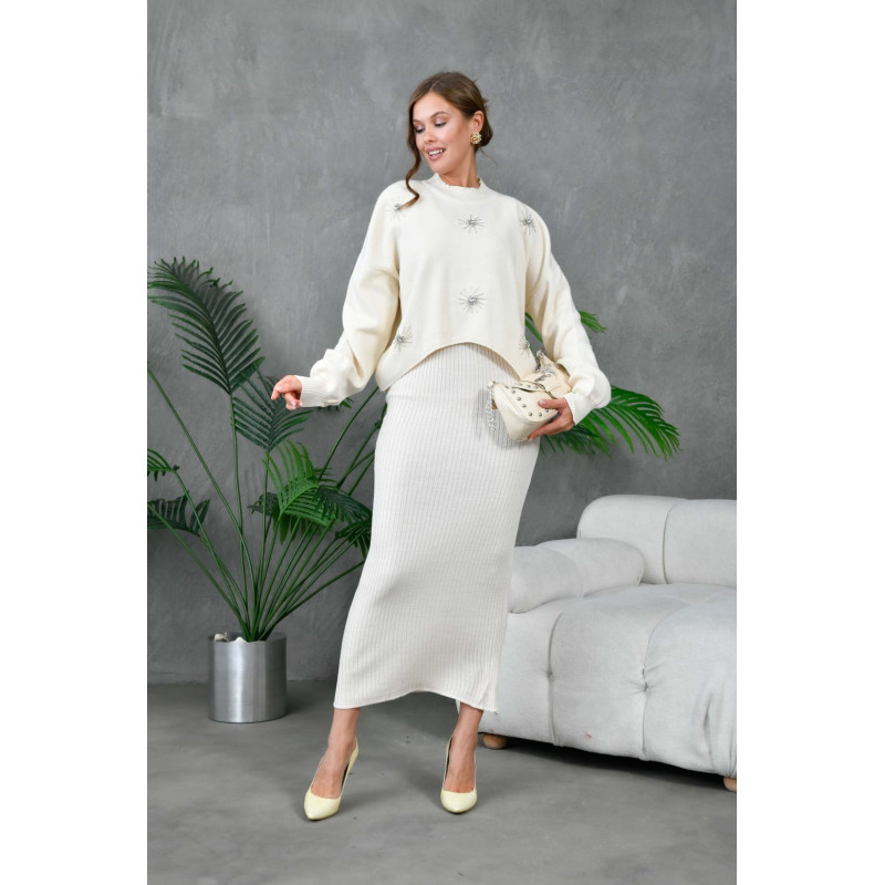 Compleu rochie plus pulover cu scoici