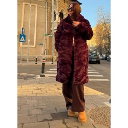 Haina din blana artificiala, cu gluga bordo, 48-54