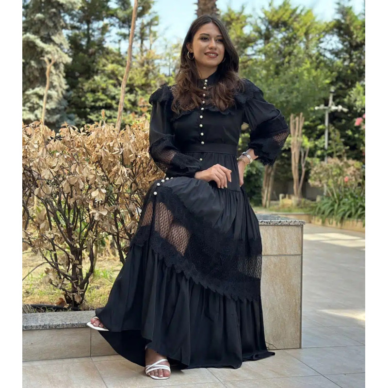 Rochie NEAGRA Diva cu nasturi albi