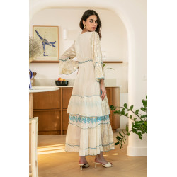 Rochie SUPERPREMIUM Boho cu auriu si broderie albastra