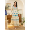 Rochie SUPERPREMIUM Boho cu auriu si broderie albastra