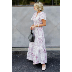Rochie Poplin alba cu flori delicate marime mare si mica