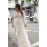 Rochie Boho alba cu broderie, ciucuri si paiete
