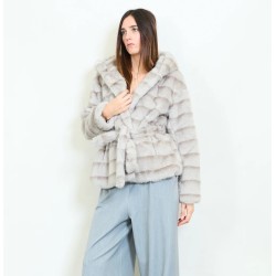 Haina ELEGANSIA blana artificiala cu gluga si capse Gray