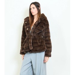 Haina ELEGANSIA blana artificiala cu gluga si capse Brown