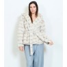 Haina ELEGANSIA blana artificiala cu gluga si capse Beige