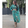 Rochie din velur, turcoaz, cu flori MARIME MARE