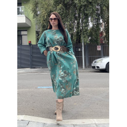 Rochie din velur, turcoaz, cu flori MARIME MARE