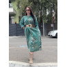 Rochie din velur, turcoaz, cu flori MARIME MARE