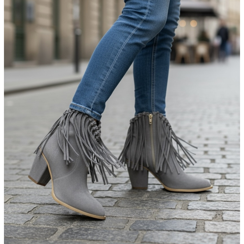 Ciocate din PIELE NATURALA, intoarsa, gray fringe