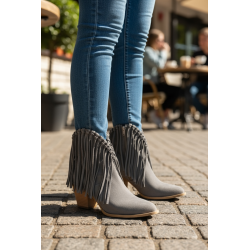 Ciocate din PIELE NATURALA, intoarsa, gray fringe