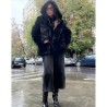Haina din blana artificiala, neagra, scurta, cu gluga, marime mare