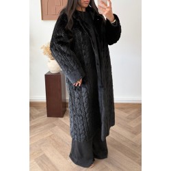 Haina Palton Kintted PREMIUM Blana Black Oversized cu gluga