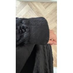 Haina Palton Kintted PREMIUM Blana Black Oversized cu gluga