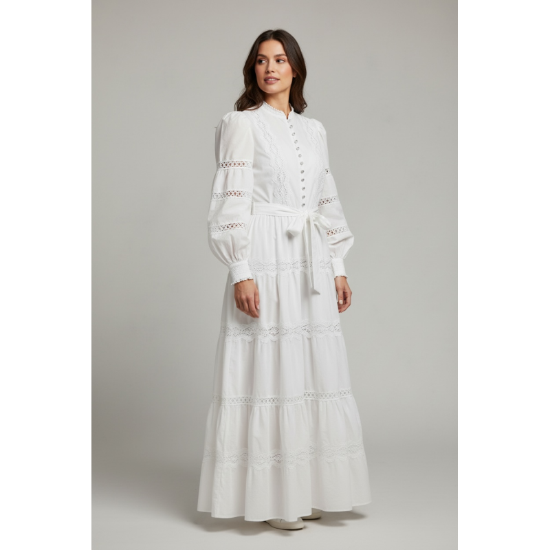 Rochie SUPERPREMIUM Zimmia White cu nasturi din strasuri