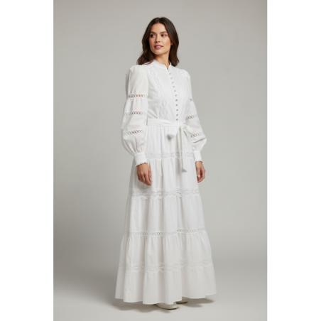Rochie SUPERPREMIUM Zimmia White cu nasturi din strasuri
