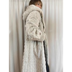 Haina Palton Kintted PREMIUM Blana Bej Oversized cu gluga
