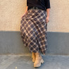 Fusta in cloche in carouri berry beige and dark blue