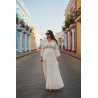 Rochie Boho alba cu broderie, ciucuri si paiete