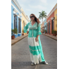Rochie Boho verde turcoaz cu broderie englezeasca