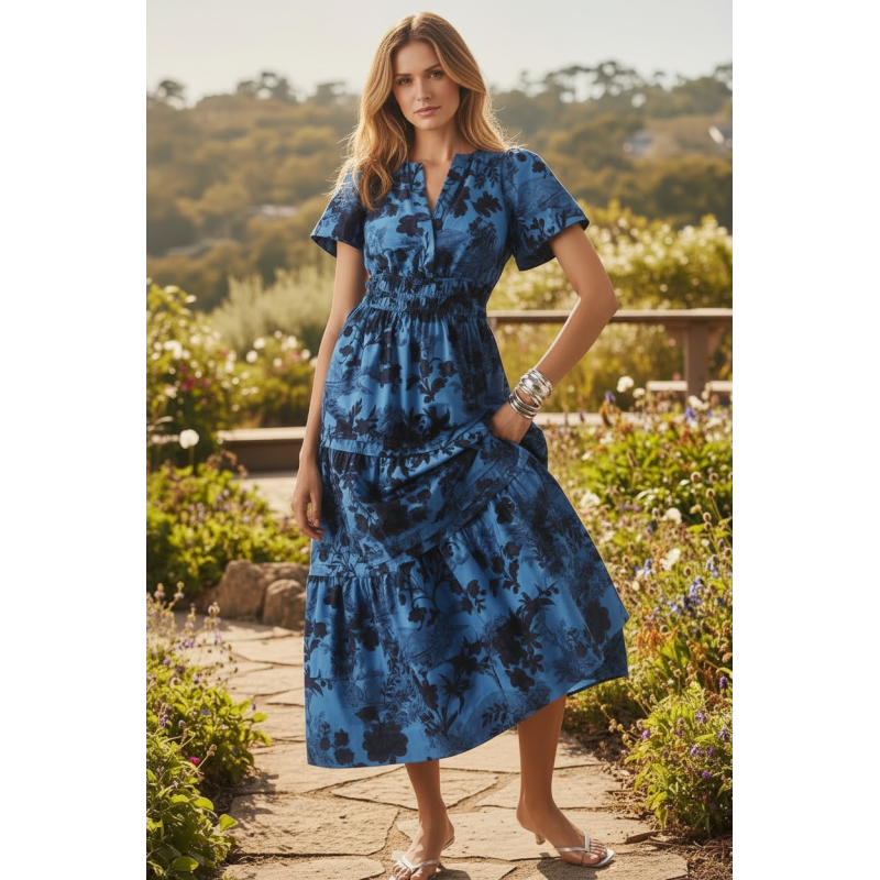 Rochie Poplin albastra marime mare si mica