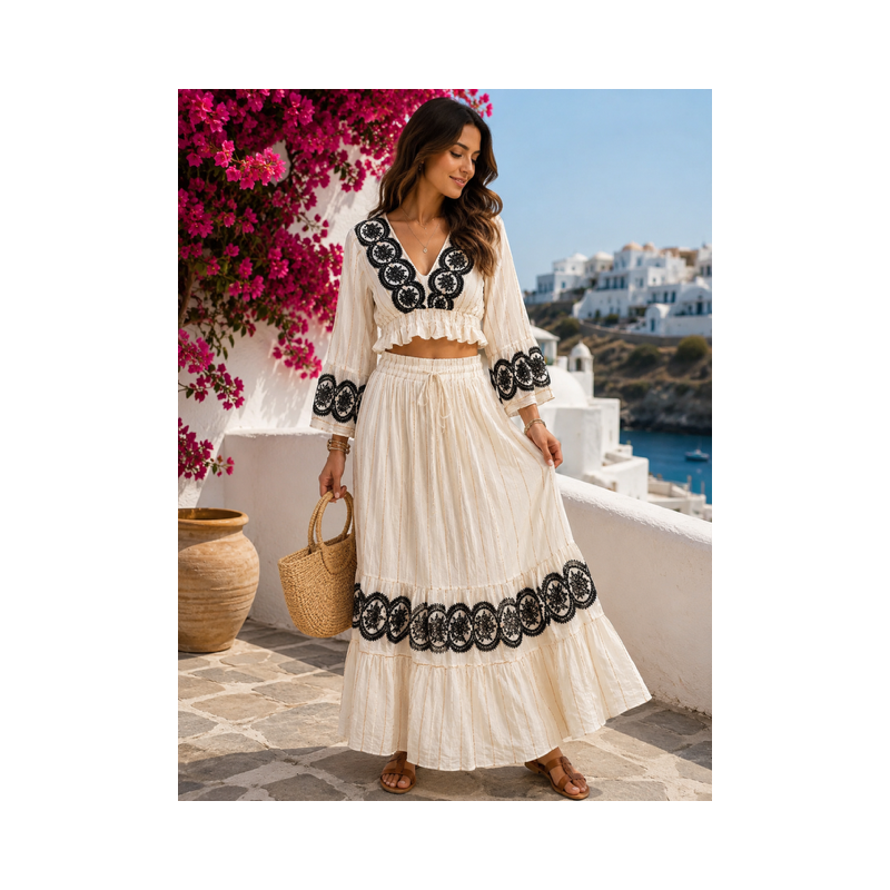 Compleu BOHO Manvi Lace Flowers White