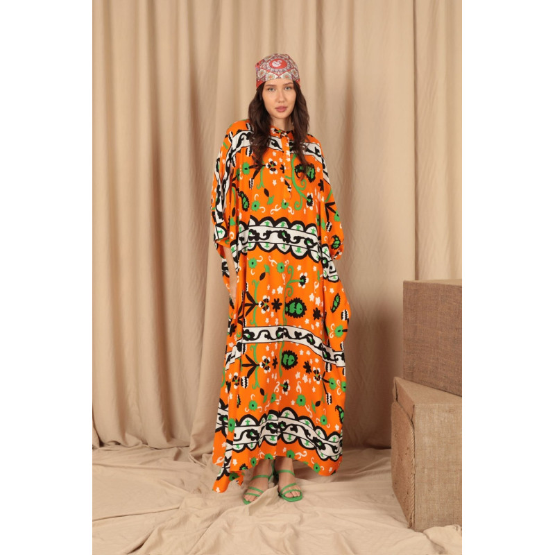 Rochie caftan Happy orange vascoza marime mare