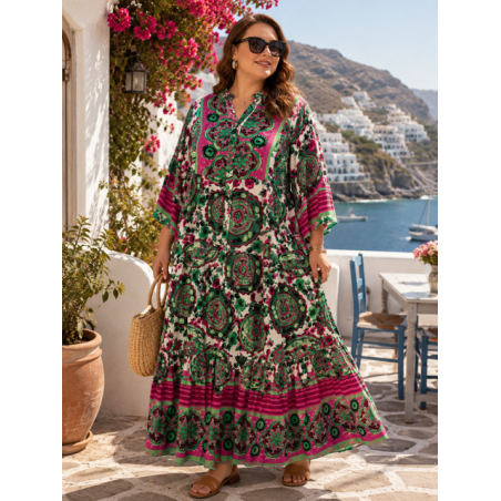 Rochie vascoza Marime Mare verde cu roz