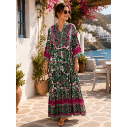 Rochie vascoza Marime Mare verde cu roz