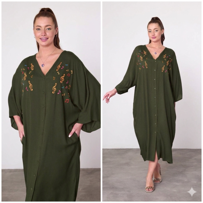 Rochie caftan marime mare Music Kaki