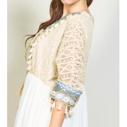 Rochie Boho Midi Marime Mare Dantela cu Paiete Albastre