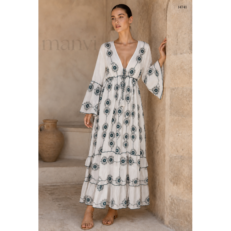 Rochie BOHO Espagnia Suprema White & Green