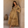 Rochie BOHO Espagnia Beige cu aplicatii aurii