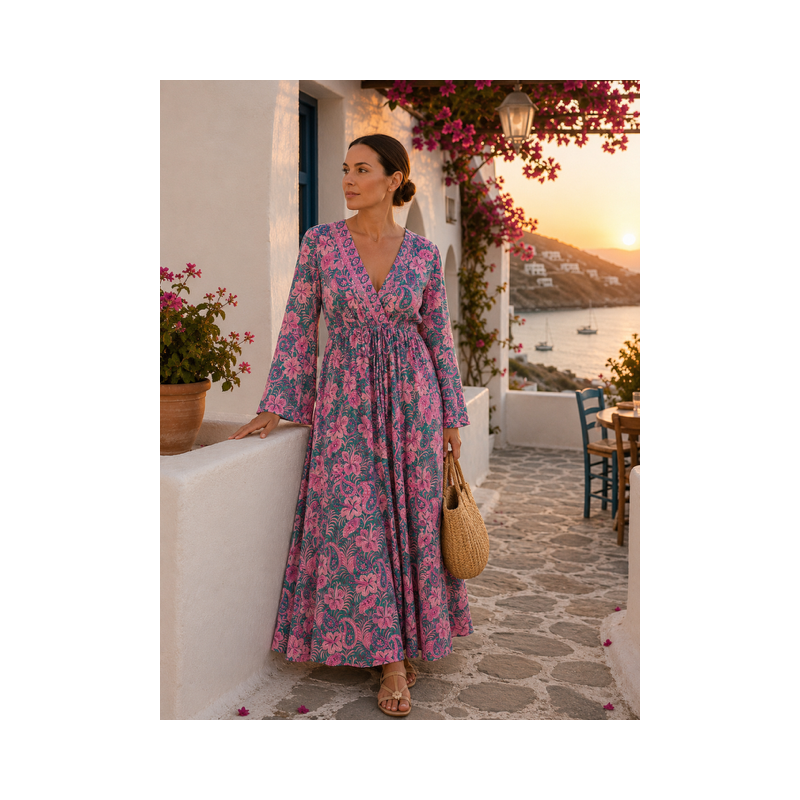 Rochie Boho Art Silk Manvi Roz Verde