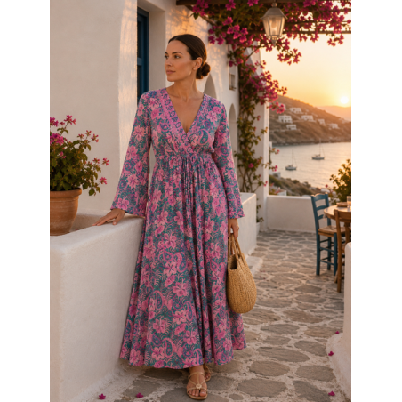 Rochie Boho Art Silk Manvi Roz Verde